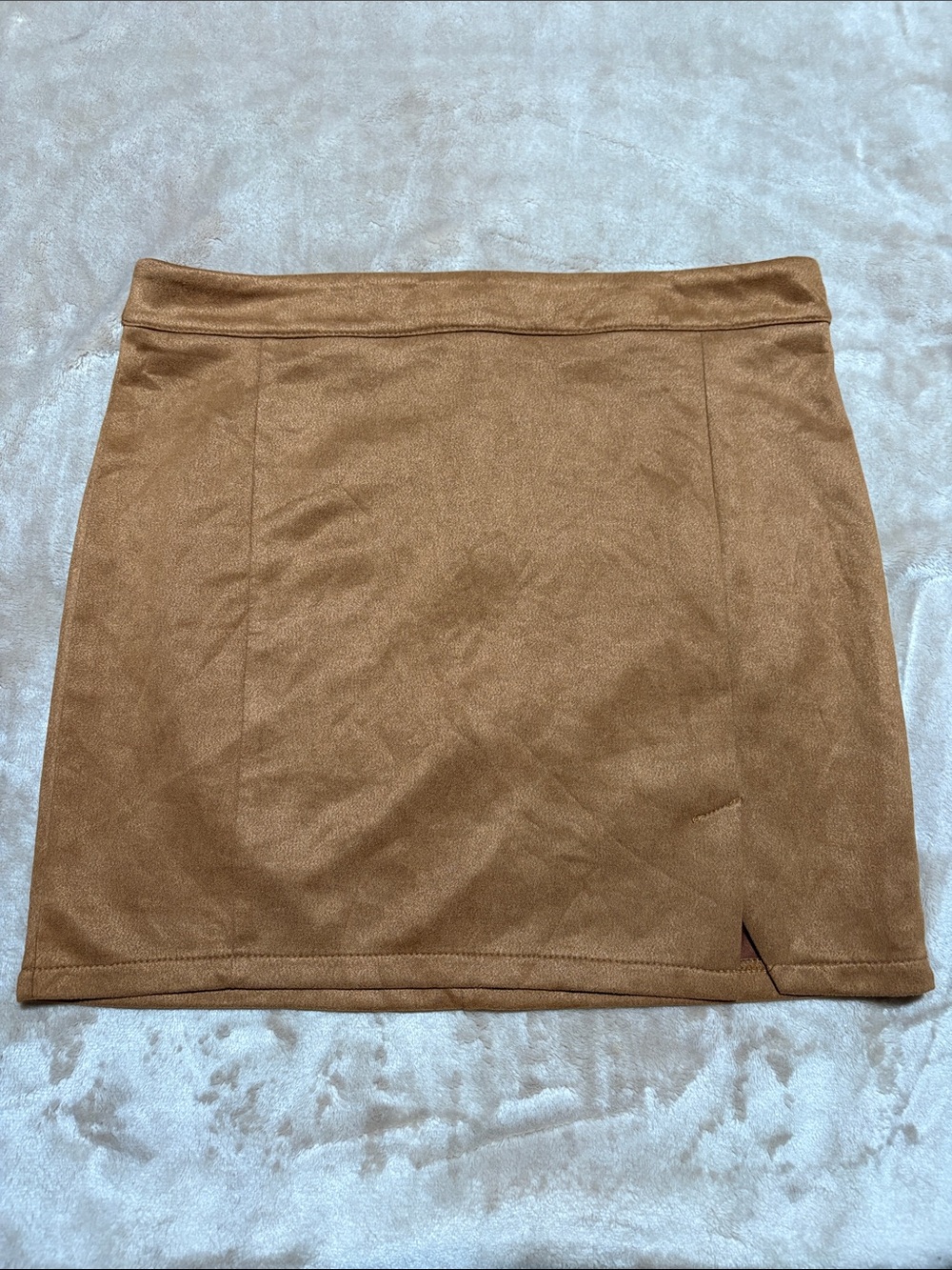 Yoki Camel Faux Suede High-Waisted Mini Skirt - Size Large